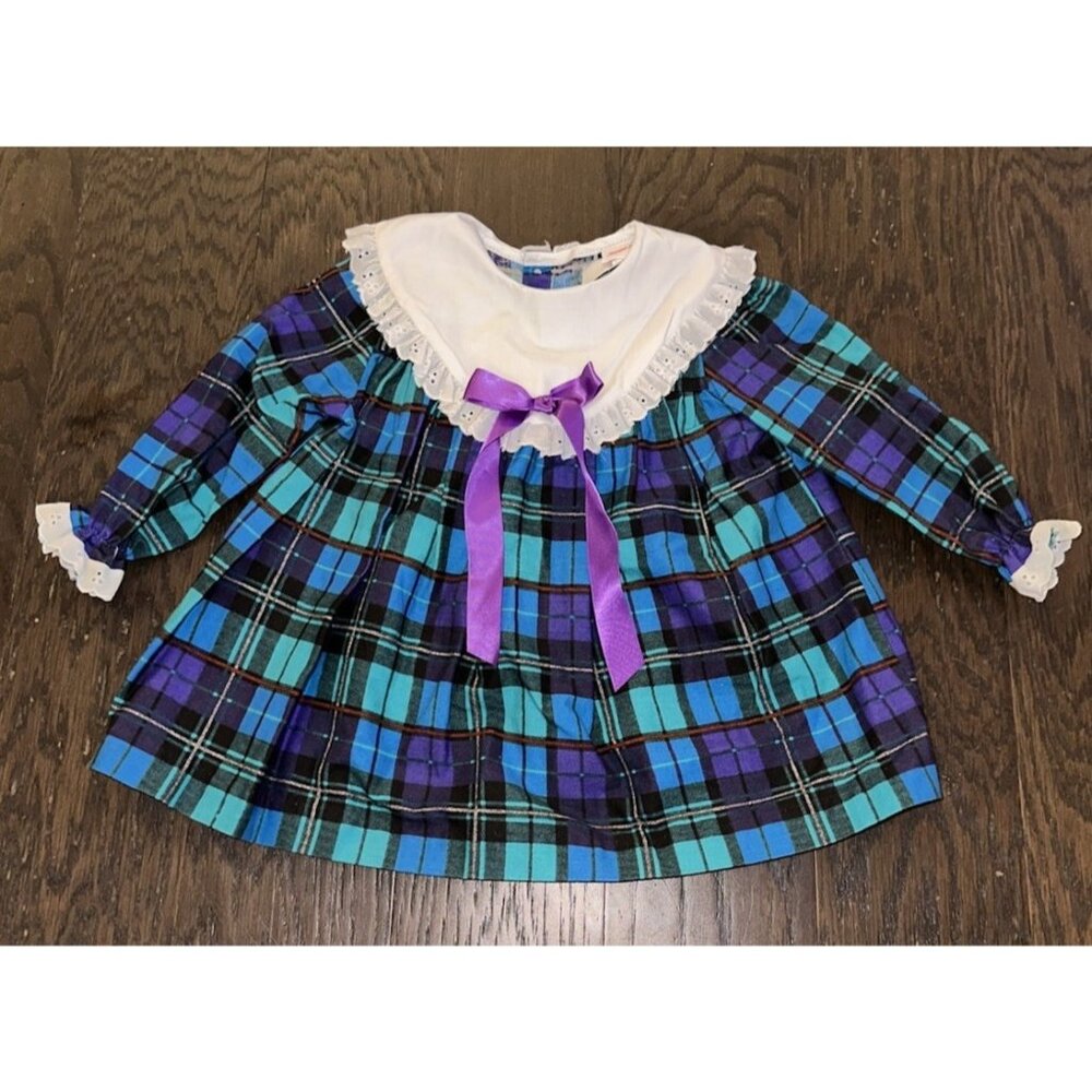 Sweet Treats Dress Girls 24 Months Plaid Blue Purple‎ Lace Collar Dress Baby